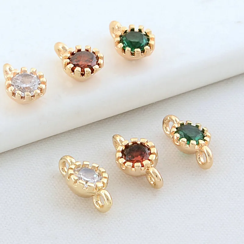 Authentic 10PCS 4*6MM 4*8MM 18K Gold Color Plated with Zircon 2 Holes Round Charms Pendants High Quality Diy Jewelry Accessories