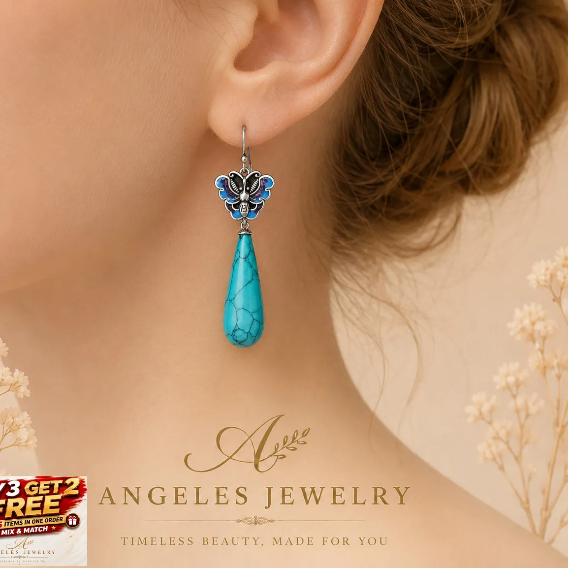 Authentic Whispers Of The Azure Wing 18K White Gold Plated Turquoise Butterfly Talisman Earrings