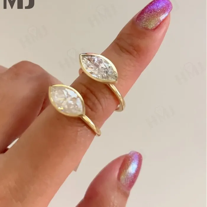 Authentic Wedding Customize Ring Marquise Shape 10k 14k 18k Gold Moissanite Diamond  Engagement Band Certificat ​Charms Anniversary Gift