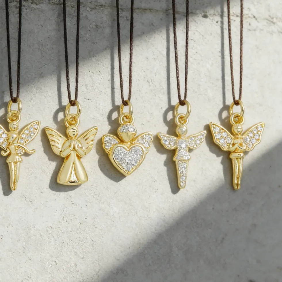 Authentic 4Pcs Pendants Gold Plated Shiny Angel Wings Fairy Charms for DIY Jewelry Making Accessories Necklace Bracelet Craft Men Women