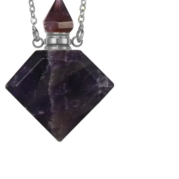 Authentic SHINYGEM Charm Essential Oil Perfume Bottle Amethyst Gem Pendant Minerals Crystal Healing Energy Necklace For Women Jewelry