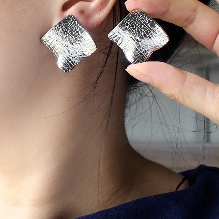 Authentic Stainless Steel Statement Charm Gold Plated Earrings Fashion Geometric Square Creative Big Stud Earrings Waterproof Jewelry Gift