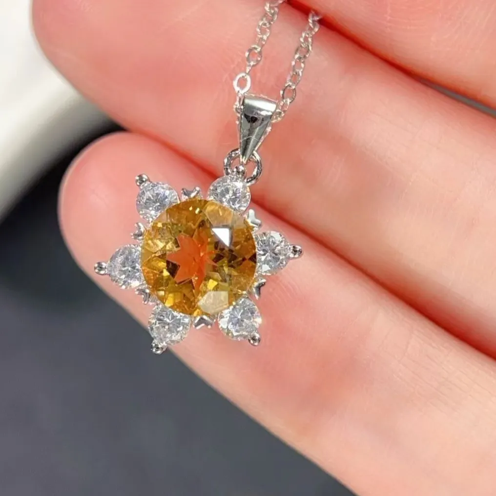Authentic Small 925 Silver Star Pendant with Gemstone 8mm 2ct Natural Citrine Pendant with Necklace 18K Gold Plated Silver Citrine Jewelry