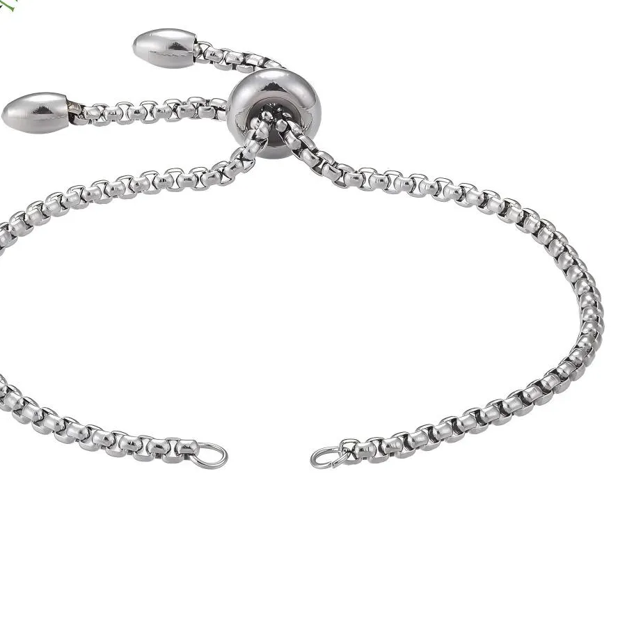 Authentic PandaHall 10Pcs Adjustable 304 Stainless Steel Slider Chain Bracelet Charm Links for Jewelry Making Findings