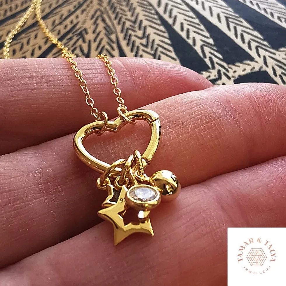 Authentic Celestial Heart And Fourfold Star Gold- Plated Talisman