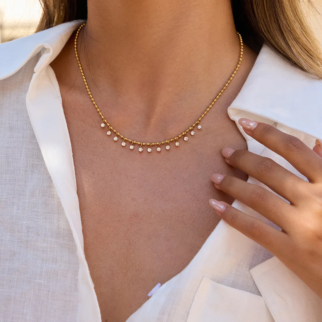Authentic Yori New White Cubic Zirconia Pendant Stainless Steel Necklace 18k Gold Plated Chain Trendy Charm Chic Jewelry Gift