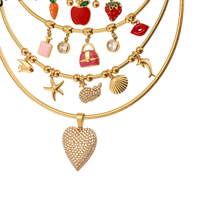 Authentic Liora Geometric Pendant Charm Torques Necklaces for Women Cubic Zirconia Stainless Steel 18K PVD Gold Plated Choker Jewelry Gift