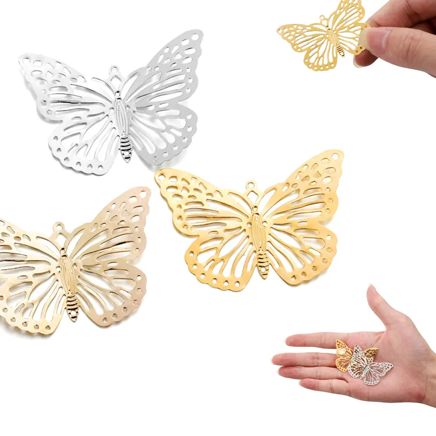 Authentic 20/30Pcs/Pack Copper Butterfly Filigree Wraps Gold Pendant Etched Embellishments Charms For DIY Bracelet Necklace Jewelry Making