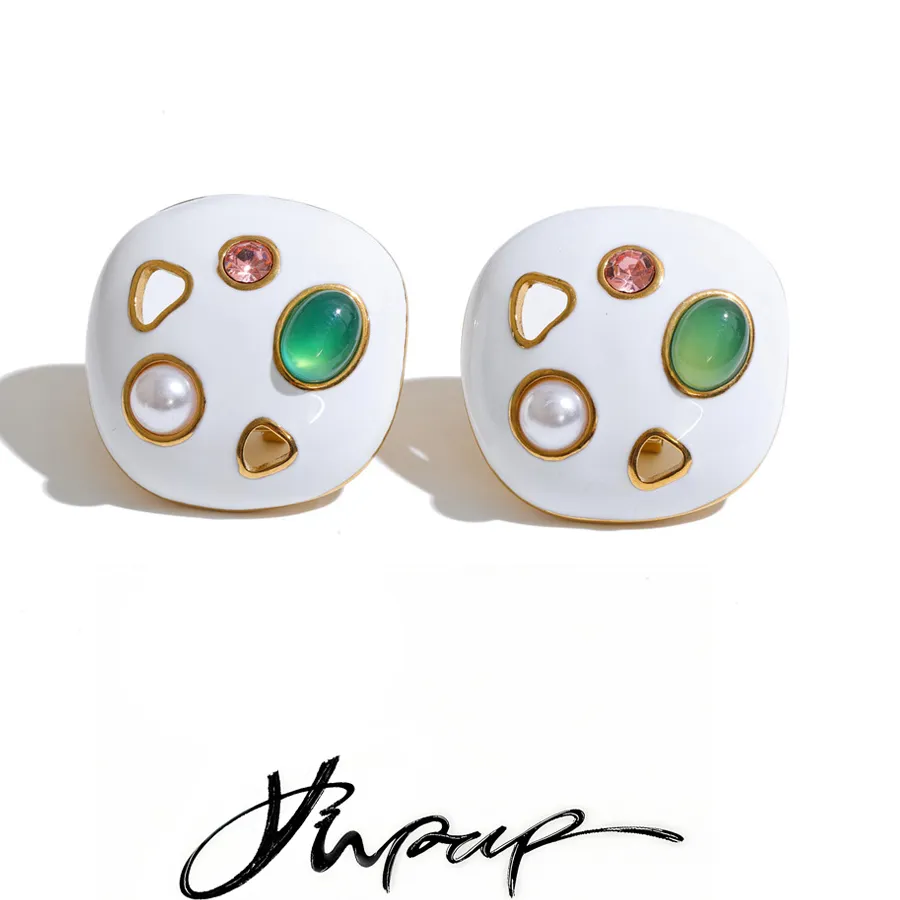 Authentic Celestial Pearl Whisper 18K Gold Plated Enamel Studs