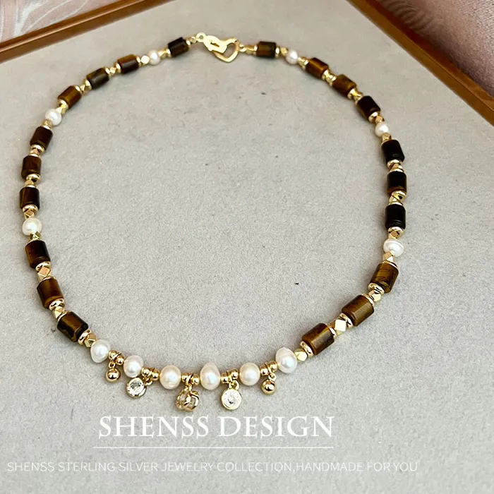 Authentic The Luminescent Gaze: 14K Gold-Plated Cat Eye Stone and Pearl Ensemble
