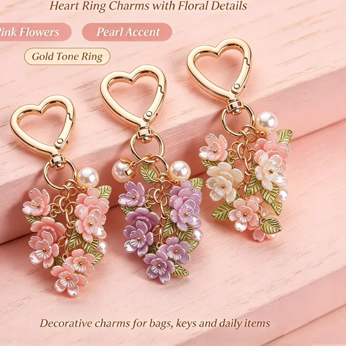 Authentic French Flower Keychain Accessory Luxurious Heart- Shaped Keychain And Bag Minimalist, Stylish Decorative Pendant