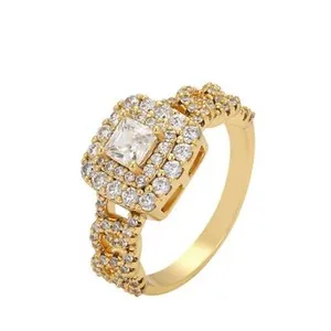 Authentic Icy Crystal Square Ring 14K Gold Plated Aura Of Serenity