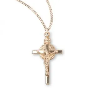 Celestial Radiance Sun Burst Gold Plated Crucifix Pendant Necklace