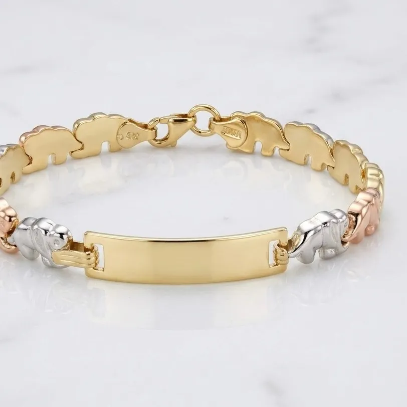 Authentic Tri Color Elephant Guardian Bracelet 10K Gold Plated Amulet For Little