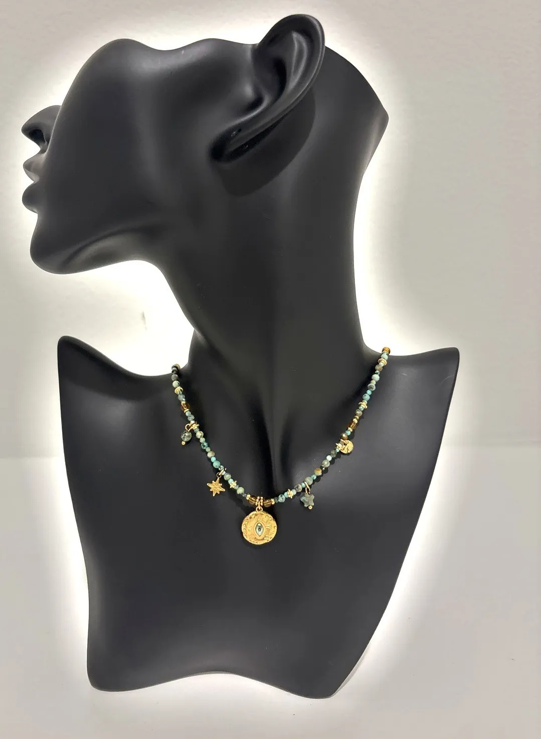 Authentic The Azure Aegis Gold- Plated Evil Eye And Teal Stone Beaded Talisman