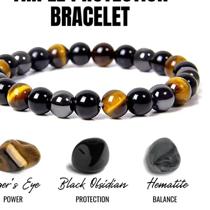 Authentic The Triad Of Shielding Obsidian, Hematite, And Tiger Eye Sovereign Band