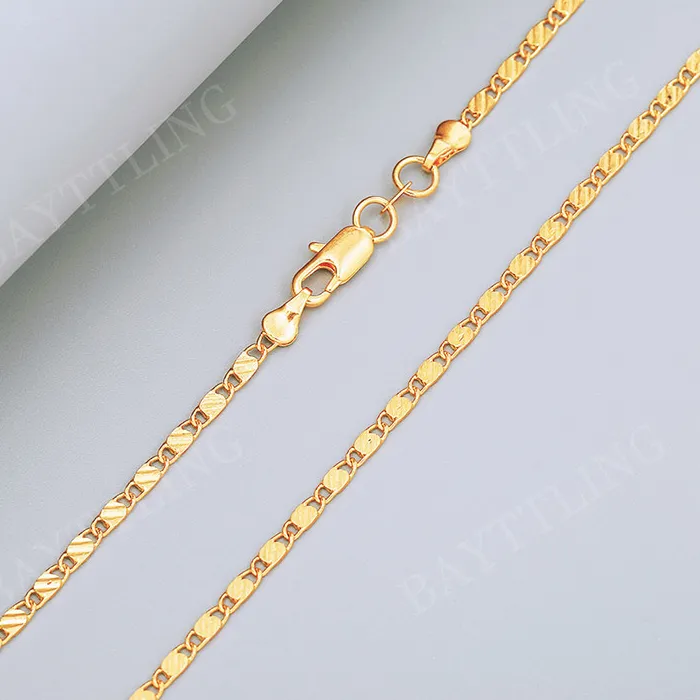 Authentic Fashion Charm 18k Gold Necklace 2MM 16/18/20/22/24/26/28/30 Inch Side Chain Necklace For Women Men Jewelry 925 Silver Necklace