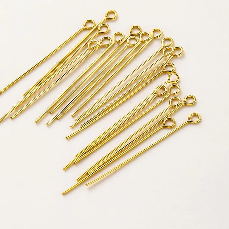 Authentic 100pcs/lot 16 18 26 30 mm 14K 18K Gold Eye head Pins Eye Beads Crafs Charm Headpin For DIY Jewelry Making Supplies Accessories