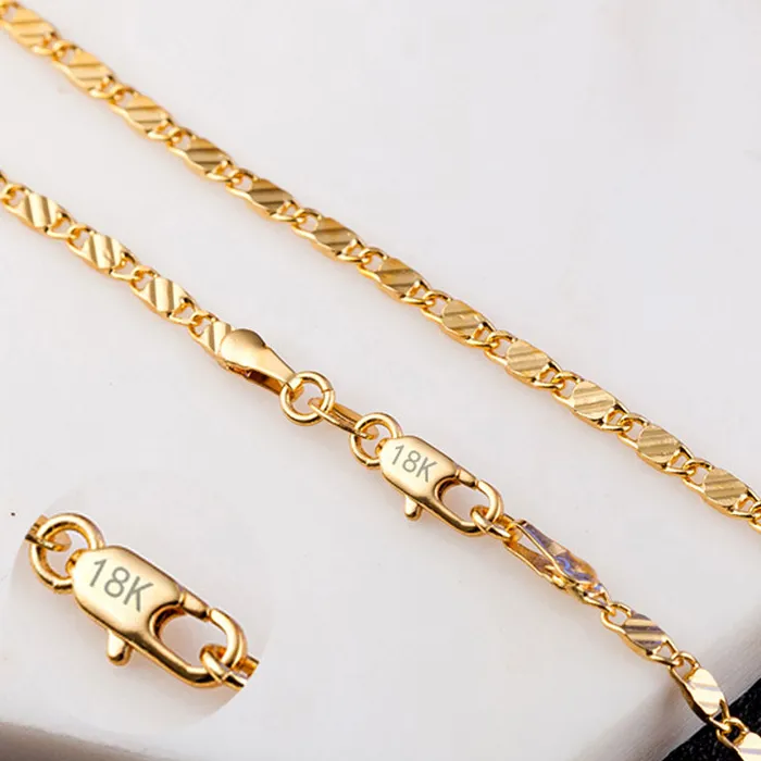 Authentic DOTEFFIL 925 Sterling Silver 16/18/20/22/24/26/28/30 Inch 2mm Gold Charm Chain Necklace For Women Man Wedding Fashion Jewelry