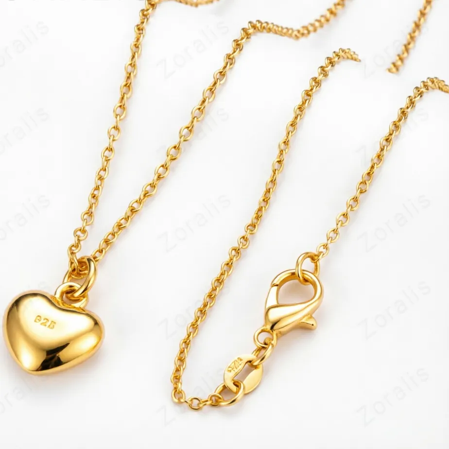 Authentic 18K Gold 16/18/20/22/24/26/28/30 Inch Chain Woman Man Heart Pendant Necklace Fashion Charm Wedding Birthday Jewelry