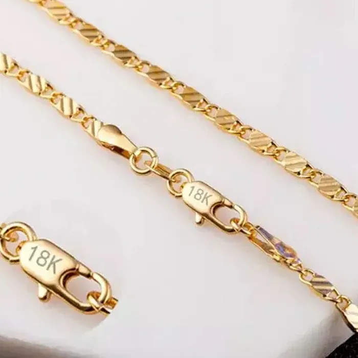 Authentic Gold Color Necklace 16/18/20/22/24/26/28/30 Inch Side Chain Necklace for Women Man Charm Jewelry Gift
