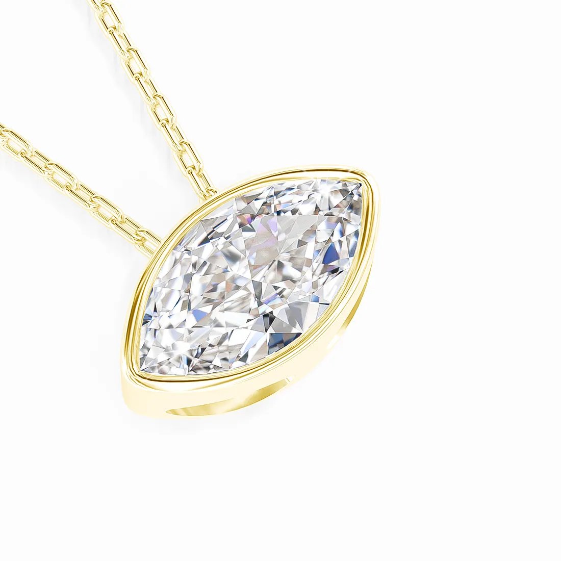 Authentic 14K Gold Filled Bezel Set Marquise Cut Moissanite Pendant Necklace for Women Wedding Jewelry Collarbone Chain