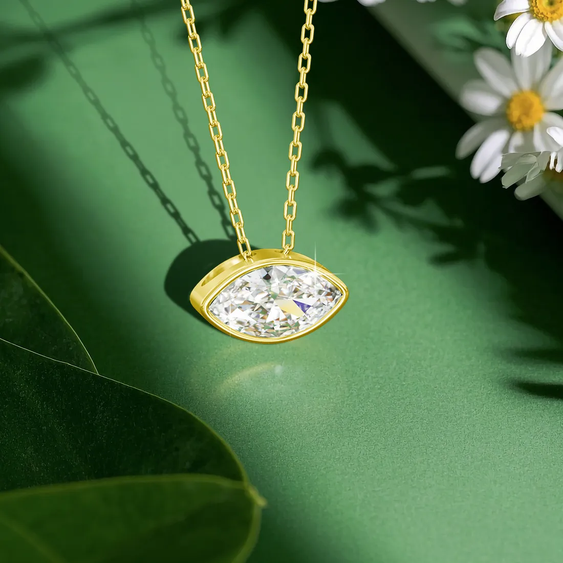 Authentic Real 14K Gold Filled Marquise Moissanite Pendant Necklace Dainty Clavicle Chain Tarnish Resistant Necklace Women Jewelry