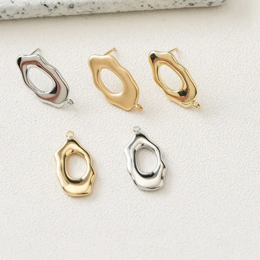 Authentic 4PCS 14k Gold Plated Irregular Shape Brass Ear Studs Silver Needle Charms for Jewelry Making Pendant DIY Handmade Accessories