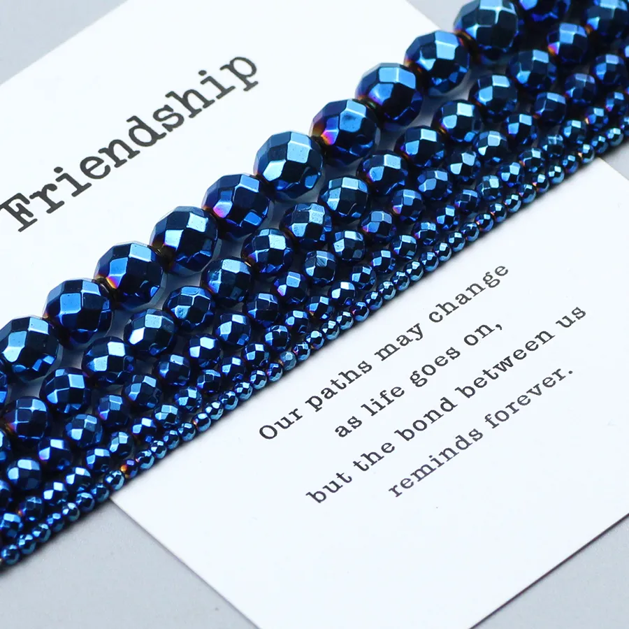 Authentic WLYeeS Faceted Round Hematite beads blue natural Stone 2 3 4 6 8 10mm Ball for Jewelry Bracelet Necklace Making DIY Accessories