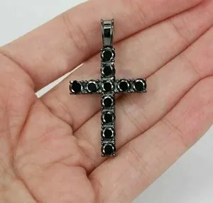 3Ct Lab Created Black Diamond Cross Pendant Necklace 14K Black Gold Plated