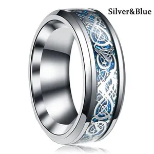 Gold Plated Blue Black Red Celtic Dragon Band Ring 8Mm