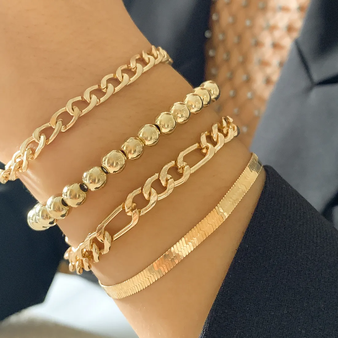 Authentic Multilayer Simple Snake Chain Bracelet Ladies Boho 2022 Fashion Creative Gold Color Metal Bead Bracelets Girls Charm Jewelry