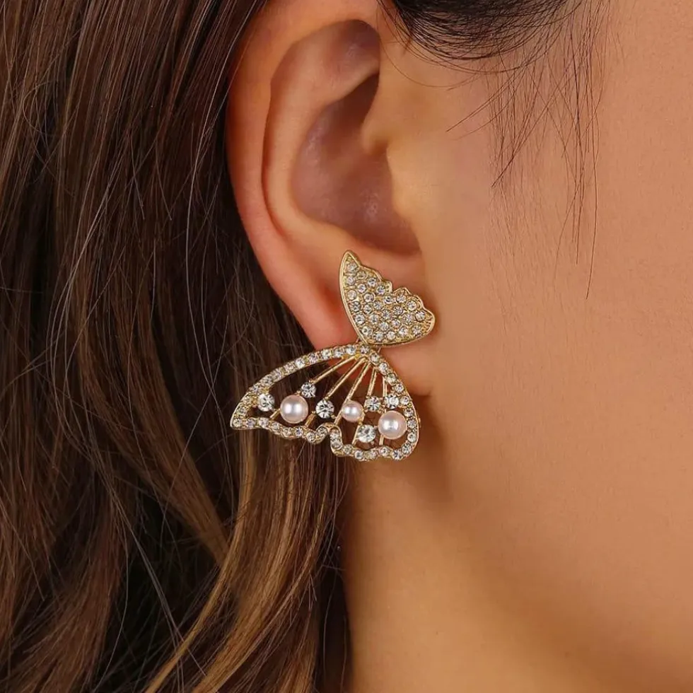 Authentic Gilded Chrysalis Pearl Studs Of Transformation