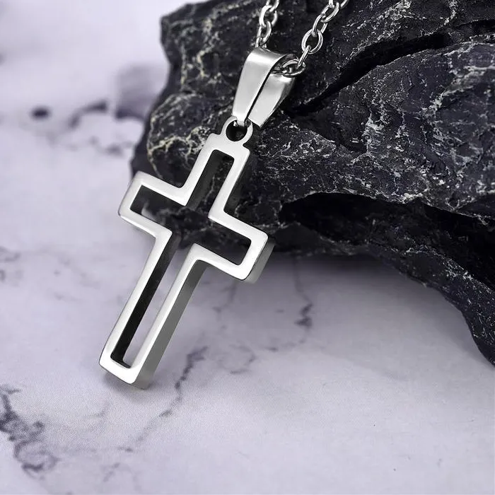 Authentic 2022 Fashion Stainless Steel Necklace For Men Women Black Gold Color Silver Color Cross Pendant Chain Necklace Jewelry Gift