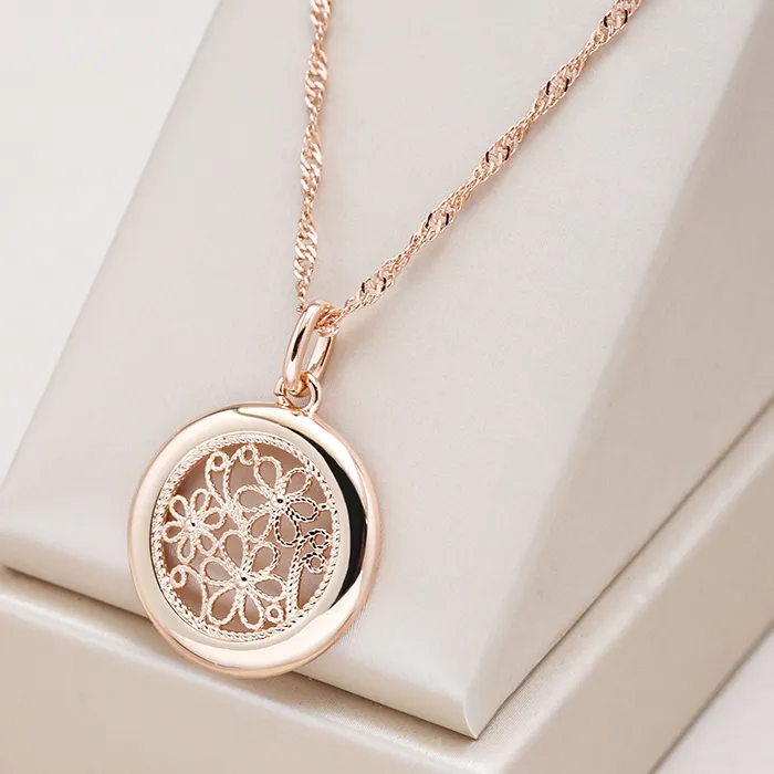 Authentic Kinel Luxury 585 Rose Gold Color Boho Necklace for Women Glossy Metal Flower Pendant High Quality Daily Fine Jewelry 2022 New