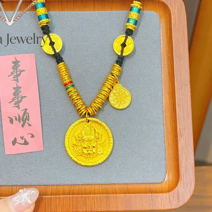 Authentic Viora Jewelry 9999 24K real gold gold store same style yellow treasure god disk necklace pendant money string solid sweater chai