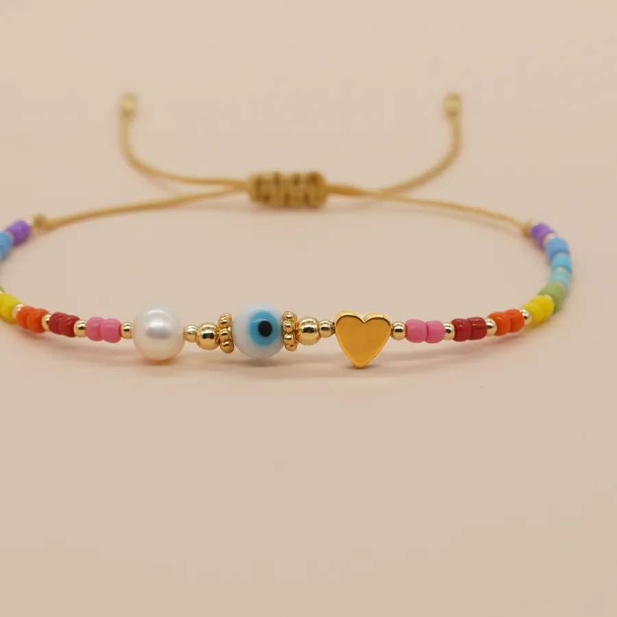 Authentic Go2boho Evil Eye Gold Plated Charm Pearl Bracelet Women Pulsera Jewelry Handmade String Boho Colorful Miyuki Beads Bracelets