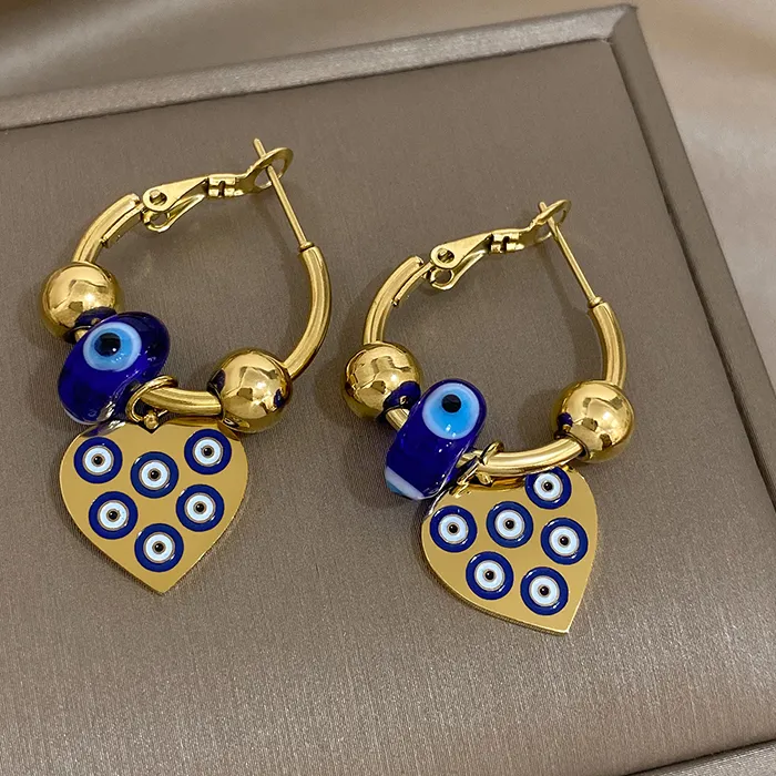 Authentic Amulet Of The Celestial Heart Turkish Evil Eye Gold- Plated Talismanic Earrings