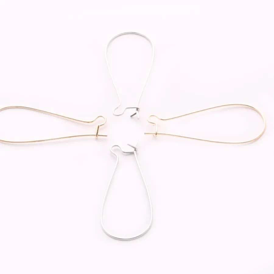 Authentic 100Pcs 16*38mm Rhodium/Gold Earring Hooks Clasp Kidney Earring Wire Jewelry Findings For Making Earrings Dangler Drop Crafts DIY