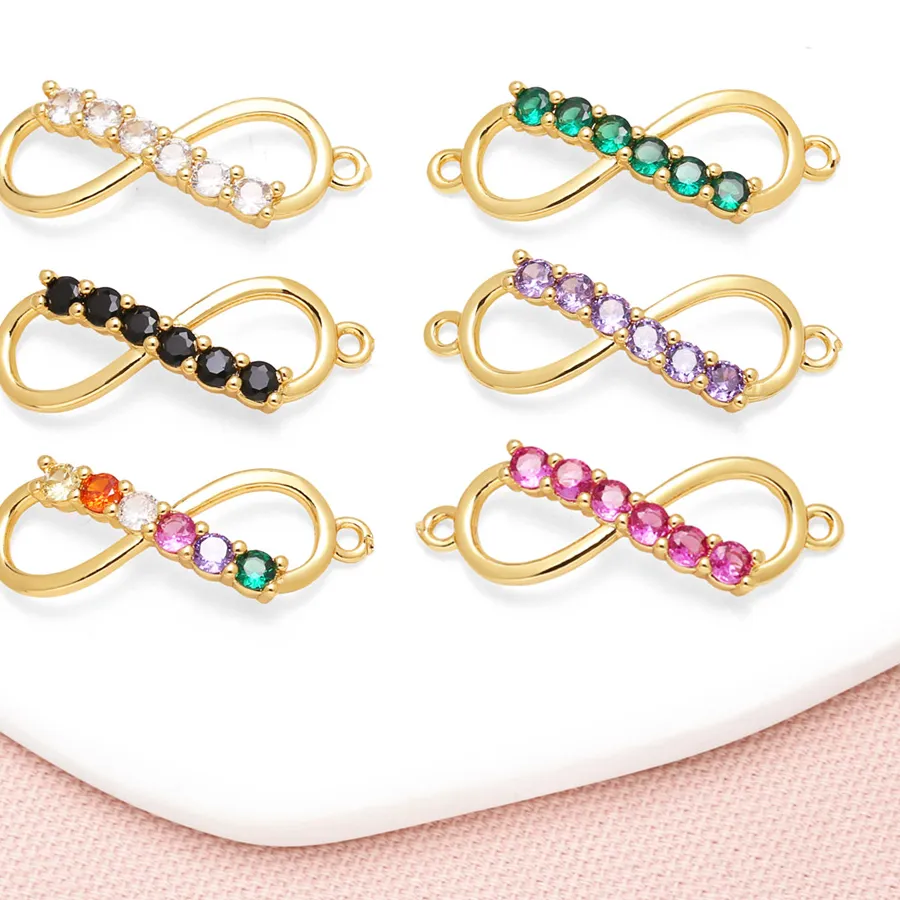 Authentic OCESRIO Trendy Multicolor Crystal Infinite Charms for Bracelet Gold Plated Handmade DIY Jewelry Making Supplies chma369