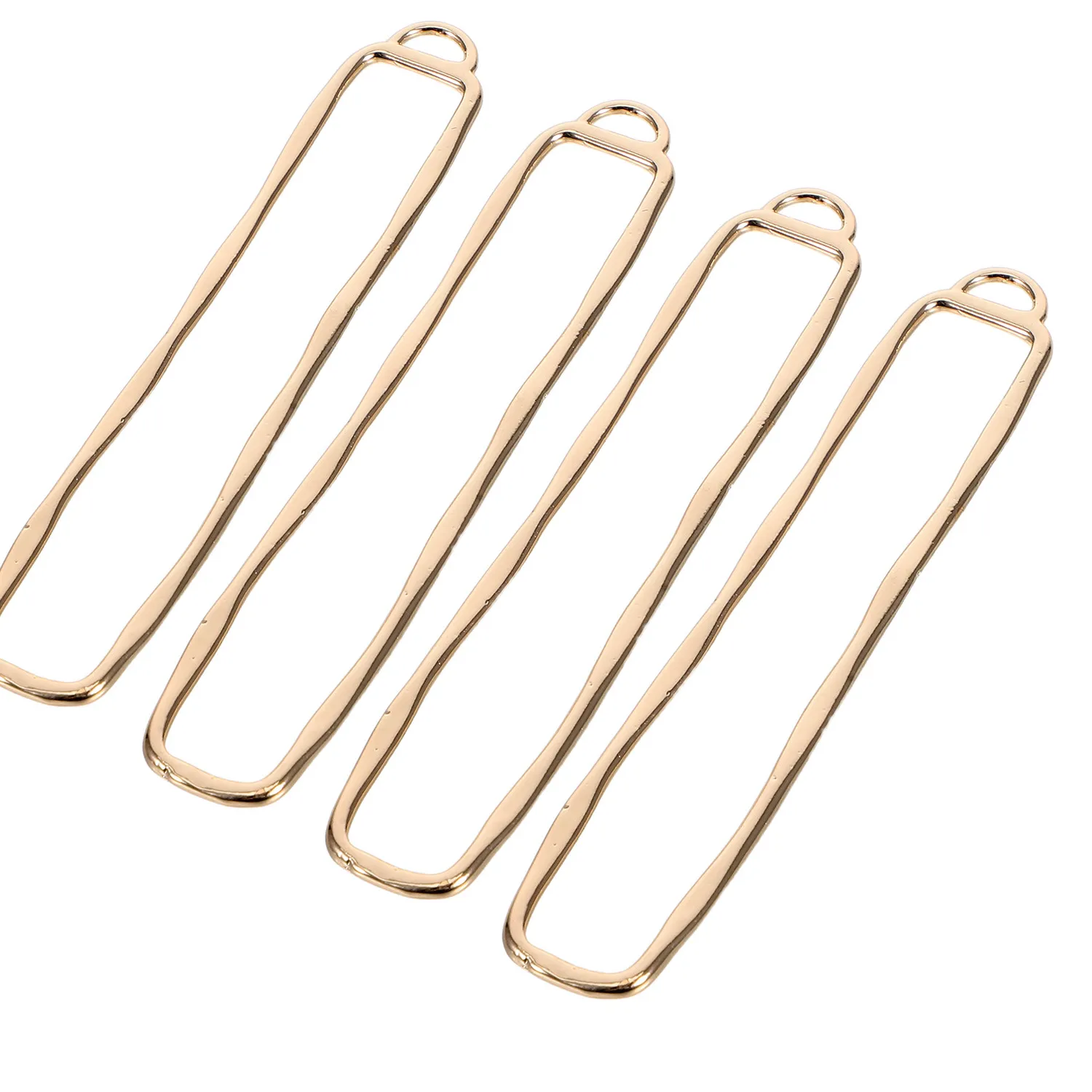 Authentic 4Pcs Long-Lasting Shine Gold-Filled Rectangular Hollow Pendants Modern Openwork Bezel Charms for DIY Statement Jewelry Craft