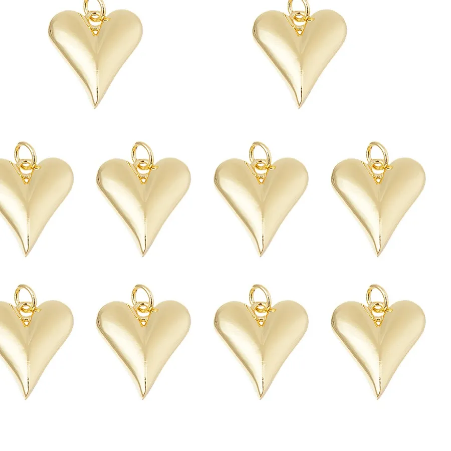 Authentic 10Pcs Pendants with Jump Ring Long-Lasting Plated Lead Free Cadmium Free Heart Charm Real 18K Gold Plated 17.5x15.5x4mm