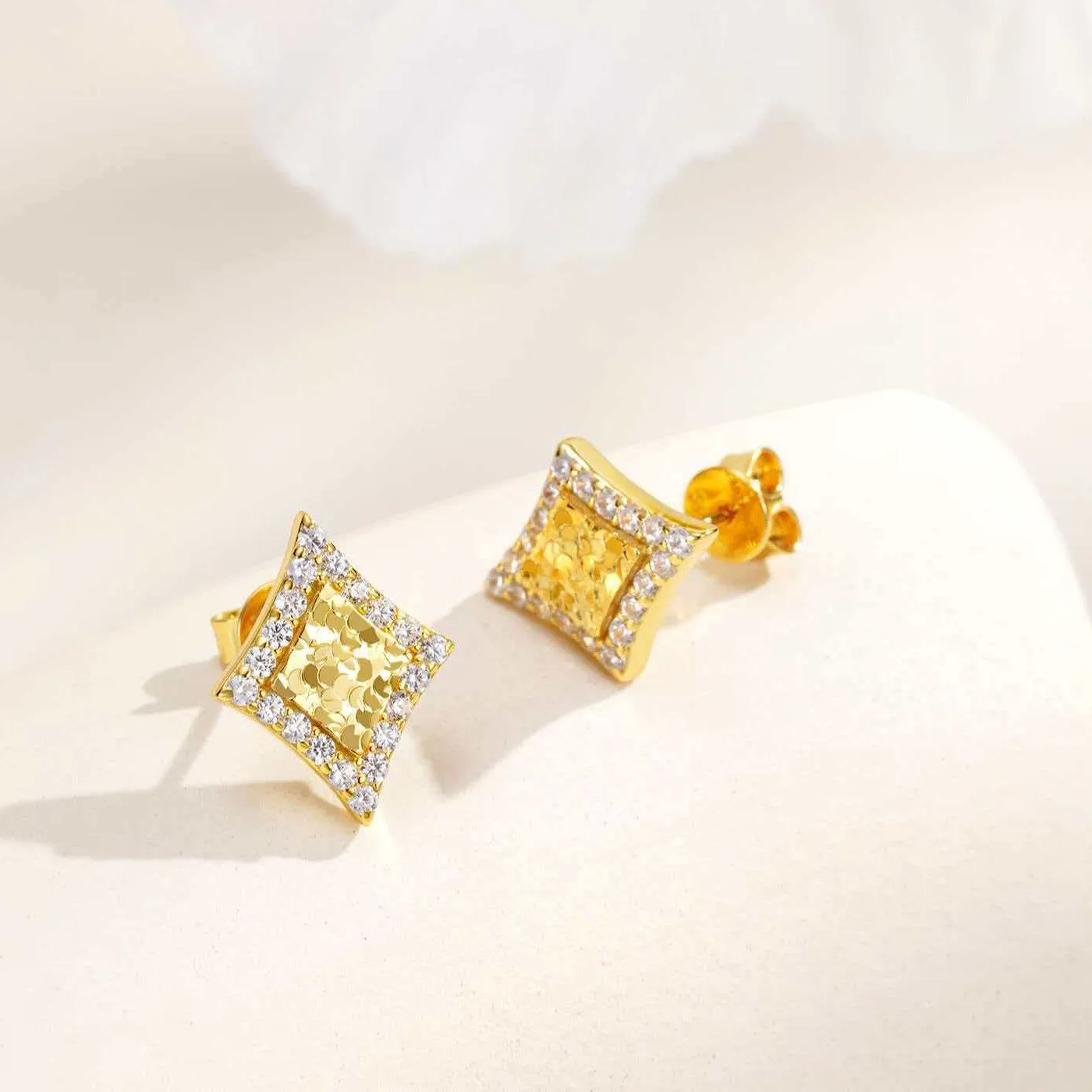 Fairy Atmosphere Diamond Starburst Broken Gold Stud Earrings 24K Gold Au999, Minimalist With Full