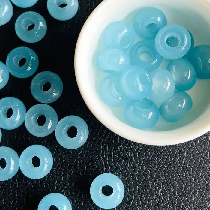 Authentic 10Pc Natural Sea Blue Treasure Large Hole Beads Diy Bracelet Earring Jadeite Jewellery Amulet