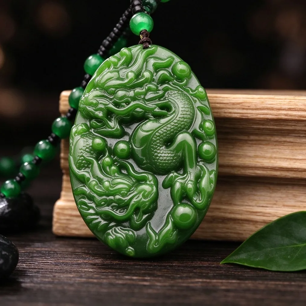 Authentic Emerald Dragon Of Mercy Jade Pendant For Daily Blessings