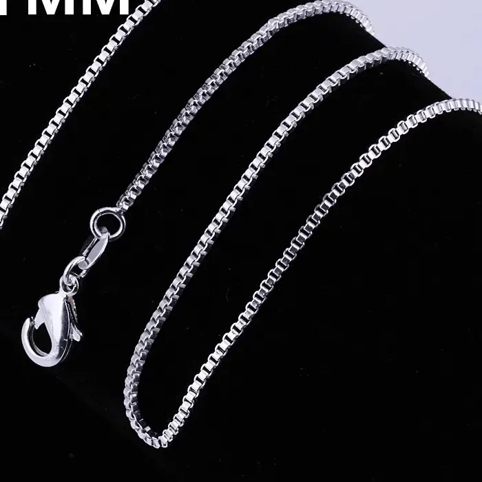Authentic Classic 1Mm Box Chain 925 Sterling Silver Necklace 18 Inches Man Jewelry Holiday
