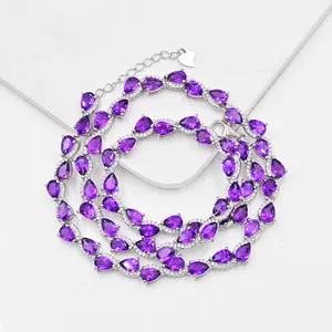 Authentic Amulet Of The Twilight Prism Pear Amethyst 14K White Gold Plated Tennis Necklace