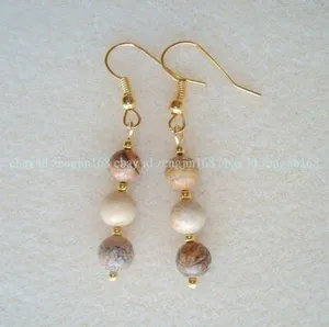 Pretty Picture Jasper Gemstone Bead Gold Plated Drop Earrings In Bag