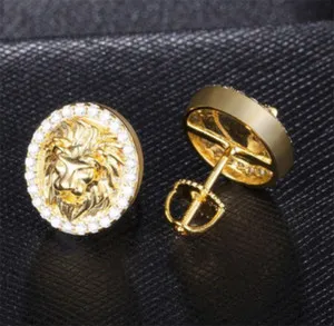 Authentic The Regal Sovereign 3D Lion Face Gold- Plated Studs With Radiant Pavé