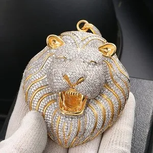 Authentic The Regal Sovereign 3D Moissanite Lion Head Talisman In Gold- Plated Silver